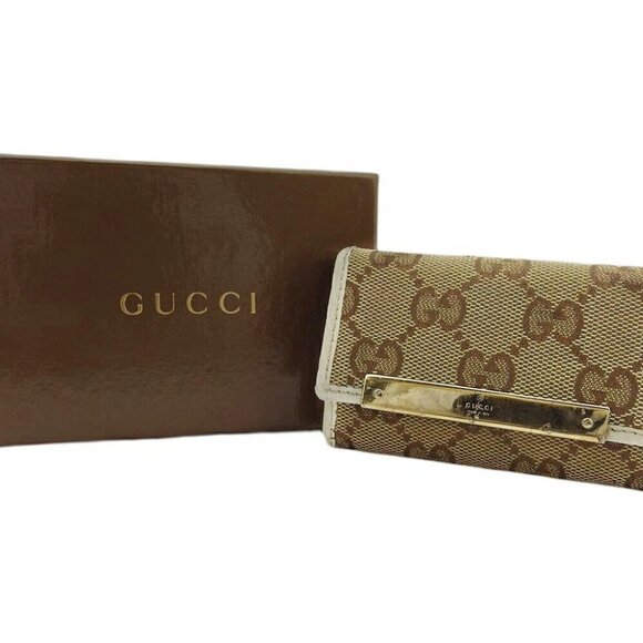 GUCCI Key Case GG Canvas Beige Canvas x Leather Authentic USED - Picture 1 of 13